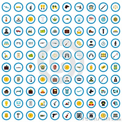 100 contraband icons set, flat style Vector Illustration