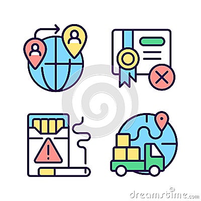 Contraband RGB color icons set Vector Illustration