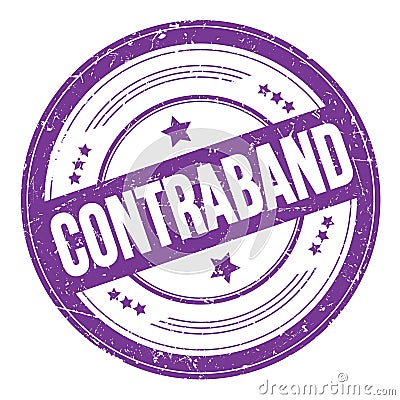 CONTRABAND text on violet indigo round grungy stamp Stock Photo