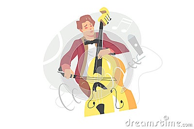 Contrabassist player playing jazz music Vector Illustration