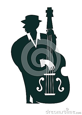 Contrabassist player silhouettes vector illustration Vector Illustration