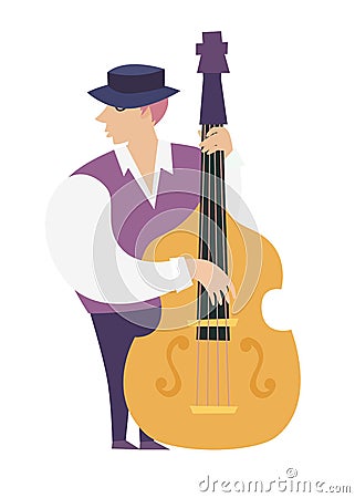 Contrabassist player vector colorful illustration. Vector Illustration