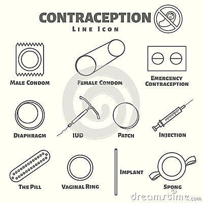 Contraception line icons set, birth control Vector Illustration