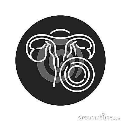 Contraceptive hormonal ring black glyph icon. Uterus and contraceptive method. Birth control. Safety sex sign. Pictogram for web Stock Photo