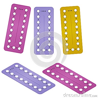 Contraceptive pill, hormonal pills, birth control pills. Women oral contraception. Planning pregnancy. Strip of 28 Vector Illustration