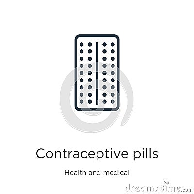 Contraceptive pills icon. Thin linear contraceptive pills outline icon isolated on white background from health and medical Vector Illustration