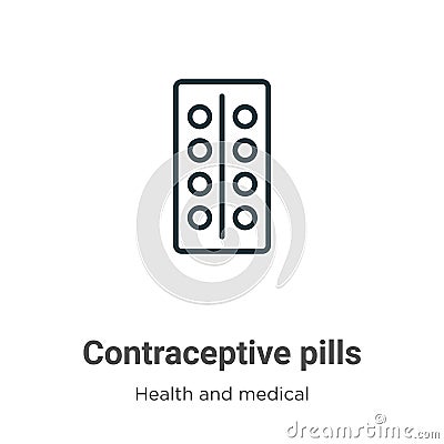 Contraceptive pills outline vector icon. Thin line black contraceptive pills icon, flat vector simple element illustration from Vector Illustration