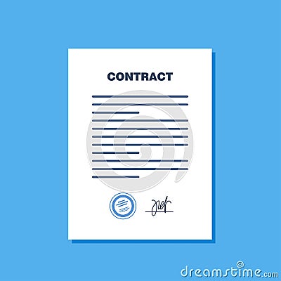 Contract agreement paper blank. Contract with seal and signature. Vector illustration in flat style Vector Illustration