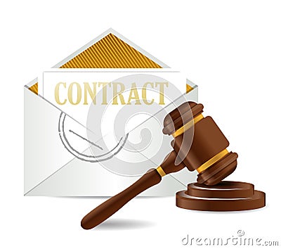 Contract document papers and gavel Cartoon Illustration