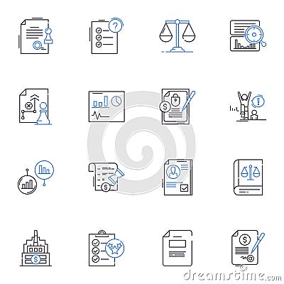 Contract drafting line icons collection. Legal, Agreements, Documentation, Clauses, Negotiation, Drafts, Terms vector Vector Illustration