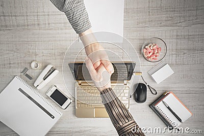 Contract formation in office top view Stock Photo
