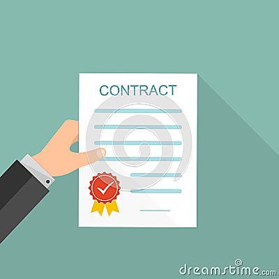 Contract in the hand. Vector illustration Cartoon Illustration