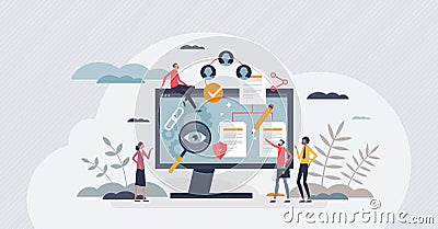 Contract management software as computer app programs tiny person concept Vector Illustration