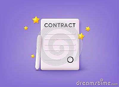 Contract papers. Document. 3D Web Vector Illustrations Vector Illustration