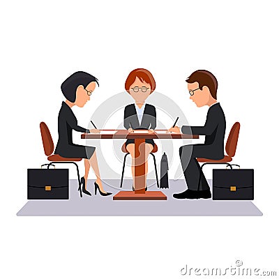 Contract signature work at office, an illustration in flat style Vector Illustration