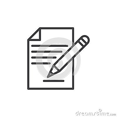 Contract signing, document and pencil line icon, outline vector sign, linear style pictogram isolated on white. Vector Illustration