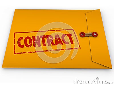 Contract Stamped Word Yellow Envelope Official Papers Deal Documents Stock Photo