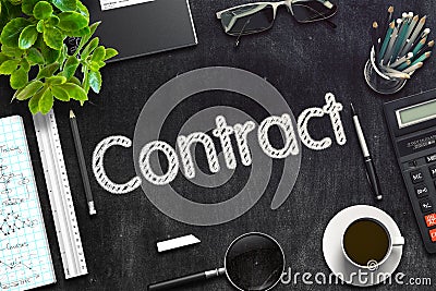 Contract - Text on Black Chalkboard. 3D Rendering. Stock Photo