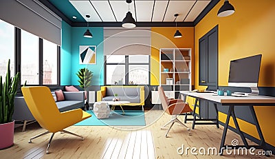 Contracted office. colorful open space modern office interior Stock Photo