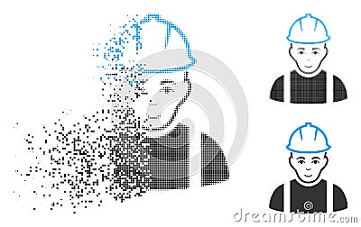 Sparkle Pixel Halftone Contractor Icon with Face Vector Illustration