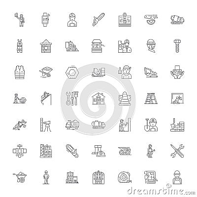 Contractor linear icons, signs, symbols vector line illustration set Vector Illustration