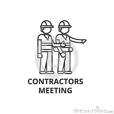 Contractors meeting vector line icon, sign, illustration on background, editable strokes Vector Illustration