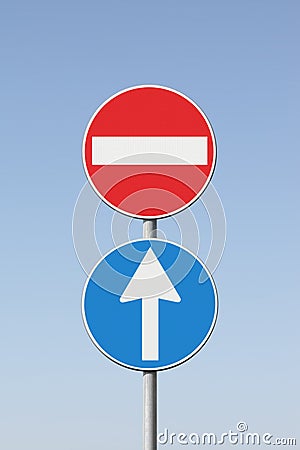 Contradiction concept with road signs - concept image Stock Photo