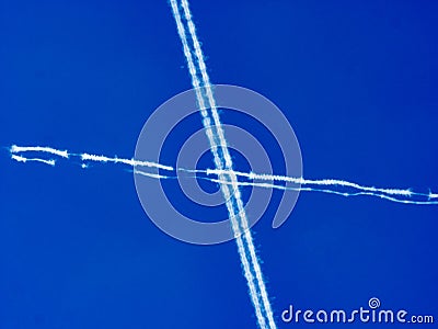 Contrails of an airplane in the sky Stock Photo