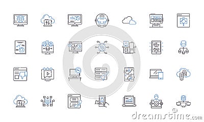 Contraption line icons collection. Machine, Gadget, Invention, Apparatus, Device, Contrivance, Tool vector and linear Vector Illustration
