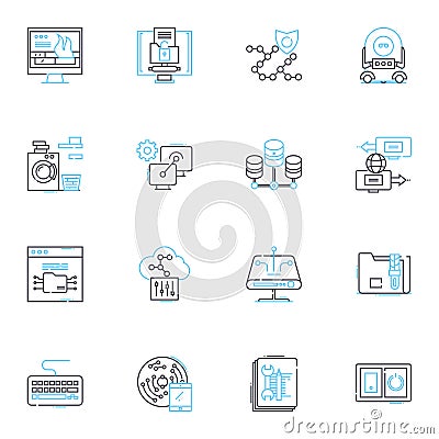 Contraption linear icons set. Machine, Rube Goldberg, Gadget, Device, Invention, Gizmo, Mechanism line vector and Vector Illustration