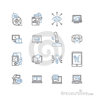 Contraptions line icons collection. Gadget, Invention, Machine, Device, Apparatus, Mechanism, Rube Goldberg vector and Vector Illustration