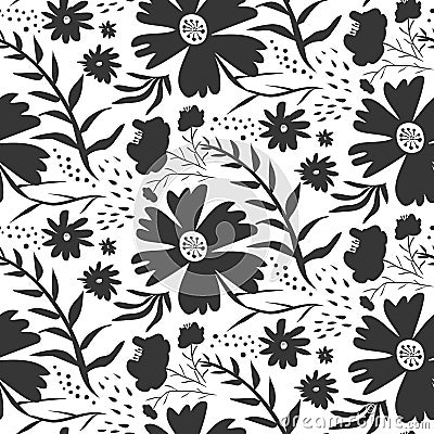 Contrast black and white floral pattern Vector Illustration