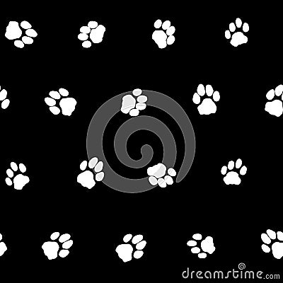 Contrast black and white seamless pattern with cat footprints. Vector Illustration