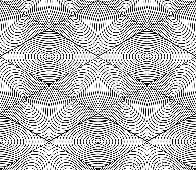 Contrast black and white symmetric seamless pattern with interweave figures. Continuous geometric 3d composition, for use in Vector Illustration