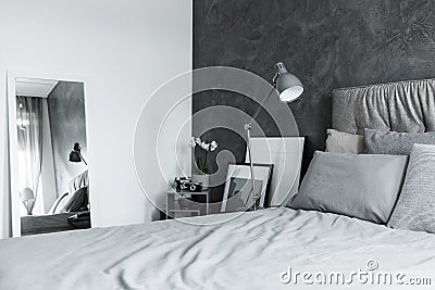Contrast color bedroom with mirror Stock Photo