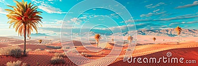 The contrast between the desert and the oases that sparkle through the desert. Generative AI Stock Photo