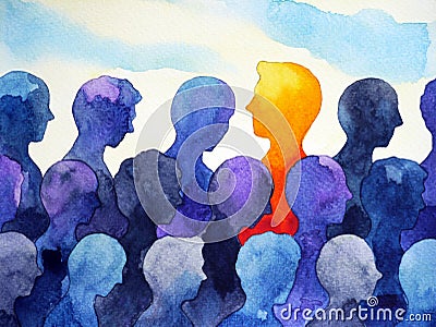 Contrast different bright human watercolor painting design Cartoon Illustration