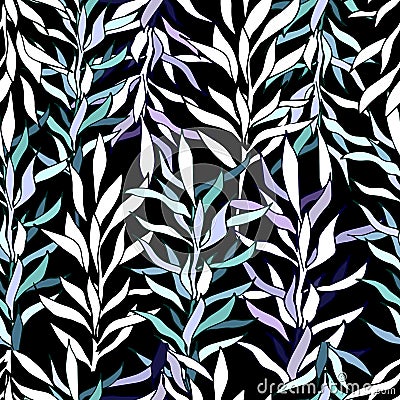 Contrast pattern of light herbs on a black background. Vector seamless hand-drawn illustration Vector Illustration