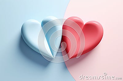 Contrast of two hearts blue and red symbolizing different characters, energy Stock Photo