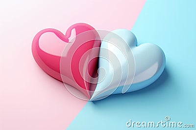 Contrast of two hearts blue and red symbolizing different characters, energy Stock Photo