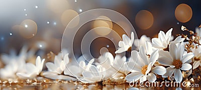 Contrasting daisies on bokeh background with captivating narrative effect and text space Stock Photo
