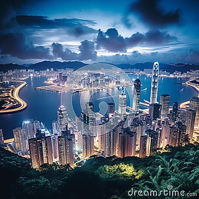 Contrasting Dynamics of Hong Kong: Urban Cityscape and Tranquil Nature Stock Photo
