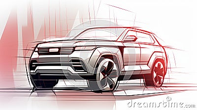 Contrasting Geometries: A Bold Sketch Of An Suv In Cartelcore Style Stock Photo