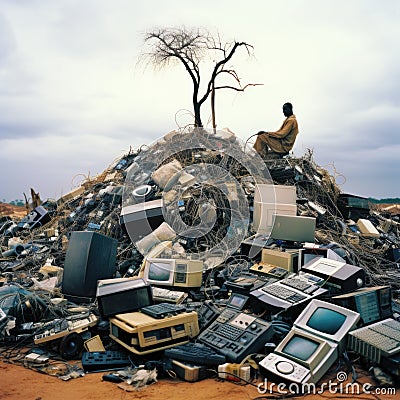 Contrasting Realities, Electronic Waste Dump in the African Wilderness Stock Photo