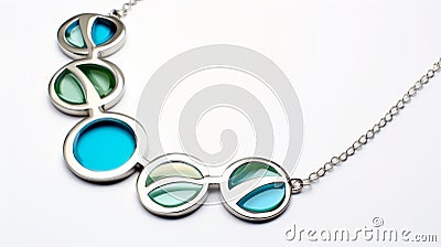 Contrasting Shadows: Glass Circle Necklace In Turquoise Blue And Green Stock Photo