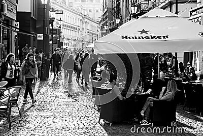 Contre-Jour Black And White Photography Of Tourists Visiting Bucharest Editorial Stock Photo