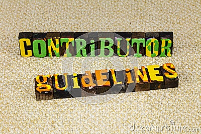 Contributor guidelines consumer requirement compliance business agreement Stock Photo