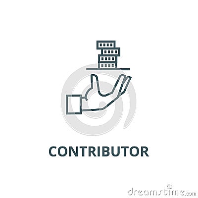 Contributor,service hand with money line icon, vector. Contributor,service hand with money outline sign, concept symbol Vector Illustration