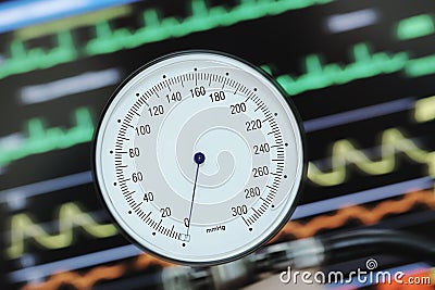 Control of blood pressure on the heart monitoring Stock Photo