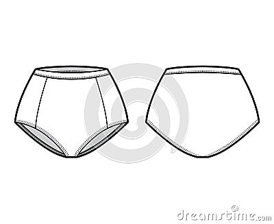 Control briefs panties underwear technical fashion illustration with mid waist rise, full hips coverage. Flat lingerie Cartoon Illustration